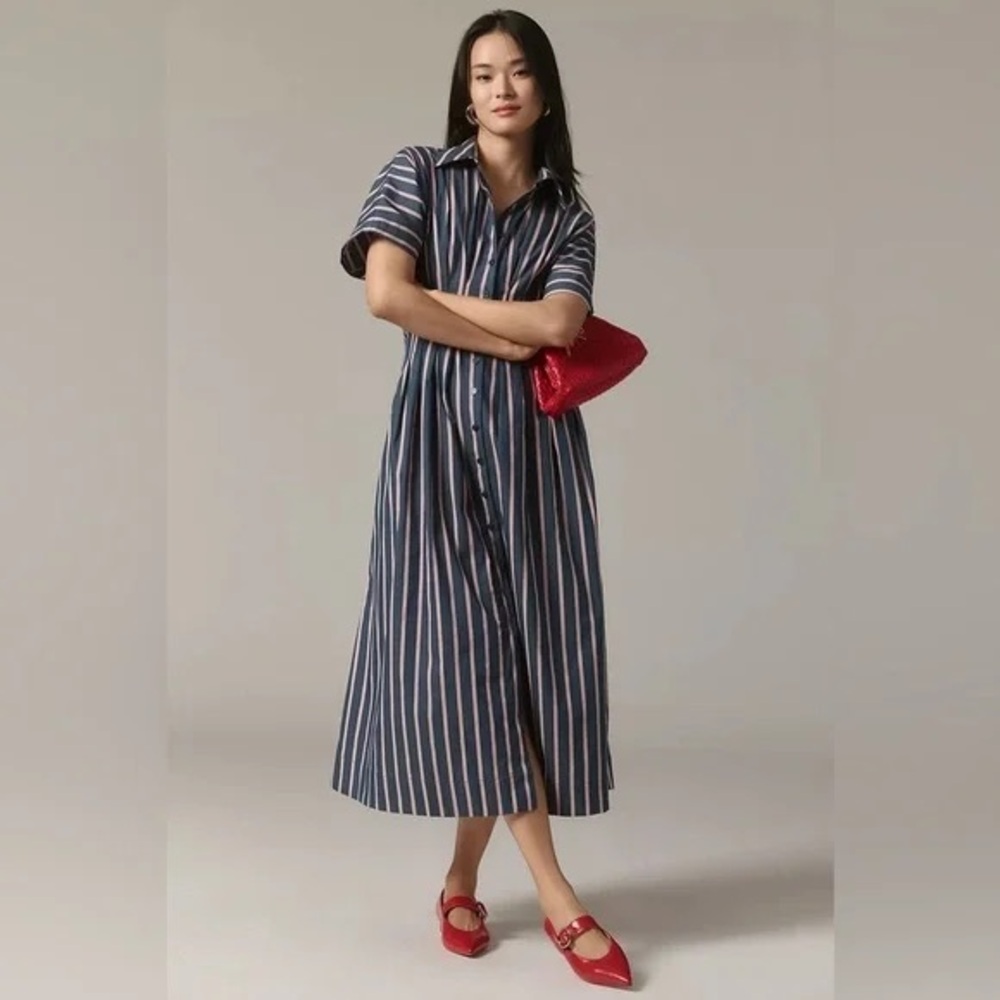 Striped Navy Blue Red Tobie Shirt Dress Anthropologie